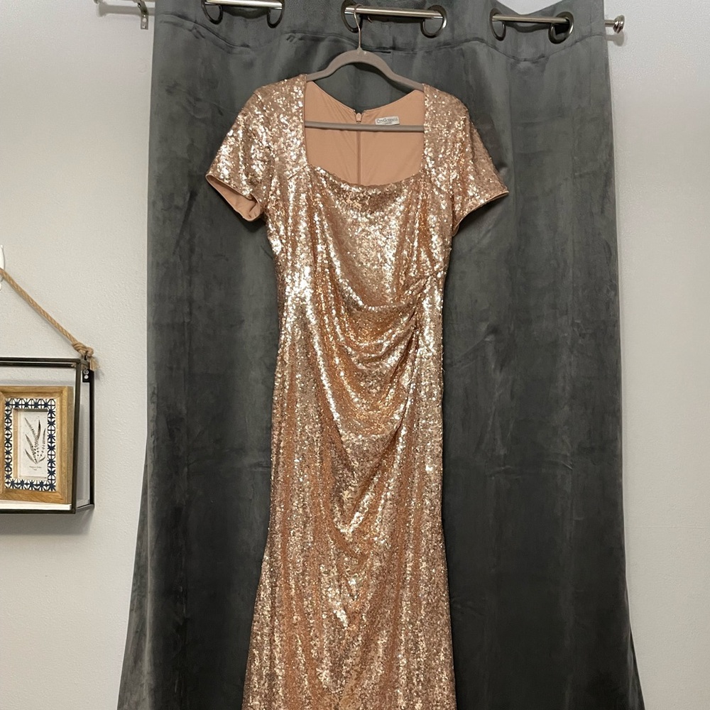 City Goddess Rose Gold fully lined sequin gown.